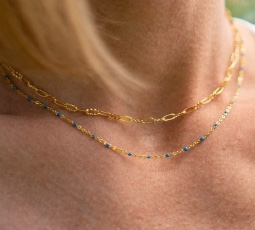enamel bead chain-link layering necklace