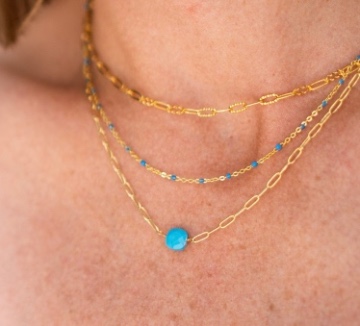 chain-link square gemstone layering necklace